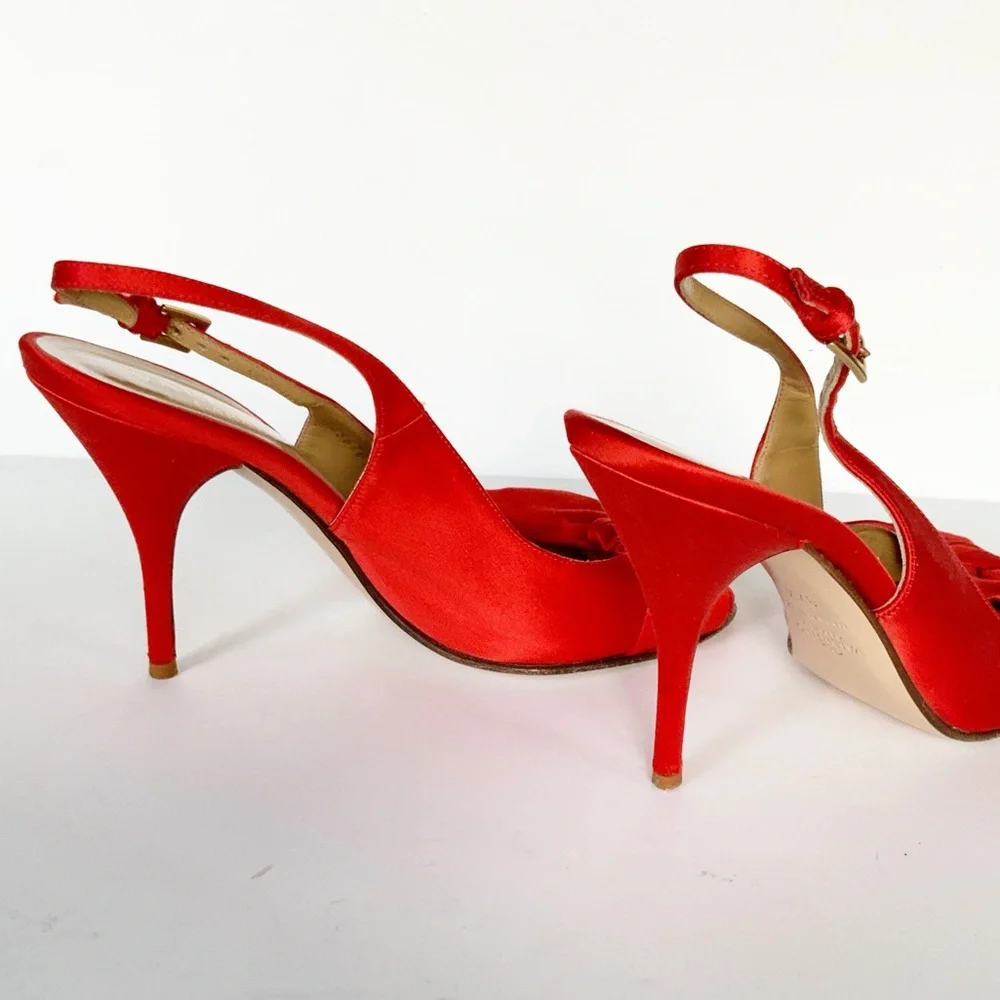 Valentino red satin slingback heels 37.5
